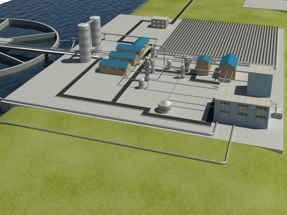 The figure shows an oxyfuel zero emission power plant, algae production and fish farming